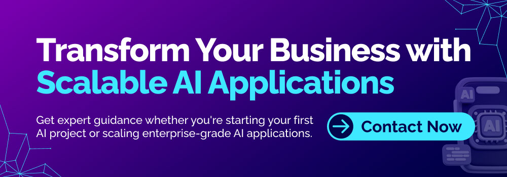 A call to action banner inviting users to contact for expert guidance on building scalable AI applications.