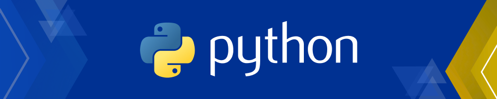 Python logo and name on a blue background.