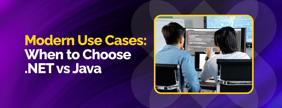 Modern use cases for .NET and Java, with two developers choosing a framework.