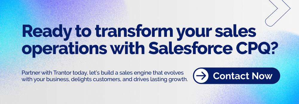 Banner for Salesforce CPQ sales transformation with a "Contact Now" call to action.