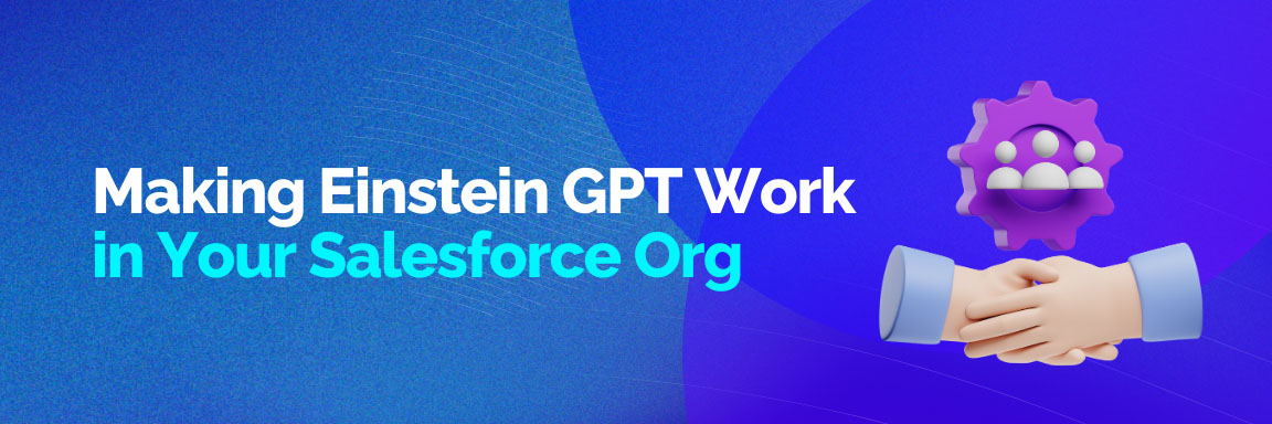 Use cases of Einstein GPT for different industries, with a person interacting with a futuristic screen showing charts.