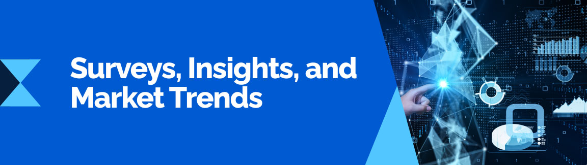 Heading graphic: "Surveys, Insights, and Market Trends" with a hand interacting with digital data and a security lock icon.