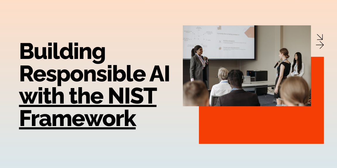 A woman presenting about building responsible AI using the NIST Framework.