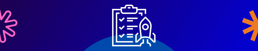 Checklist icon with a rocket taking off, symbolizing the final launch preparation and successful go-live of the migrated ecommerce site.