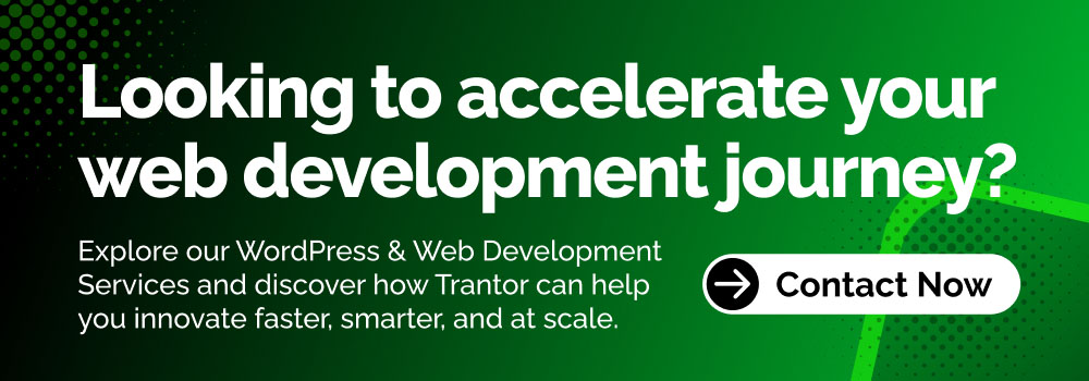 Call-to-action banner: "Looking to accelerate your web development journey?" with a "Contact Now" button for WordPress & Web Development Services.