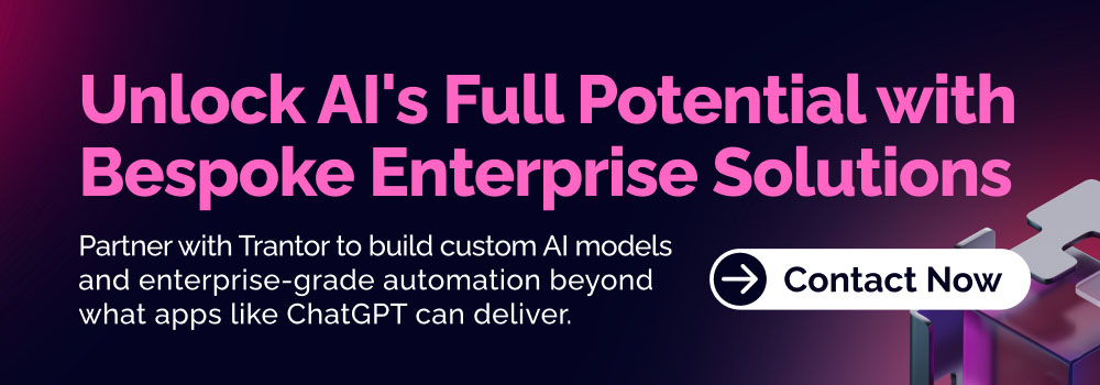 Custom AI enterprise solutions banner with contact call to action