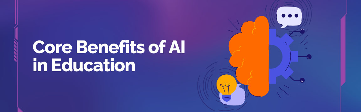 Illustration highlighting the core benefits of artificial intelligence in education, including innovation and communication.