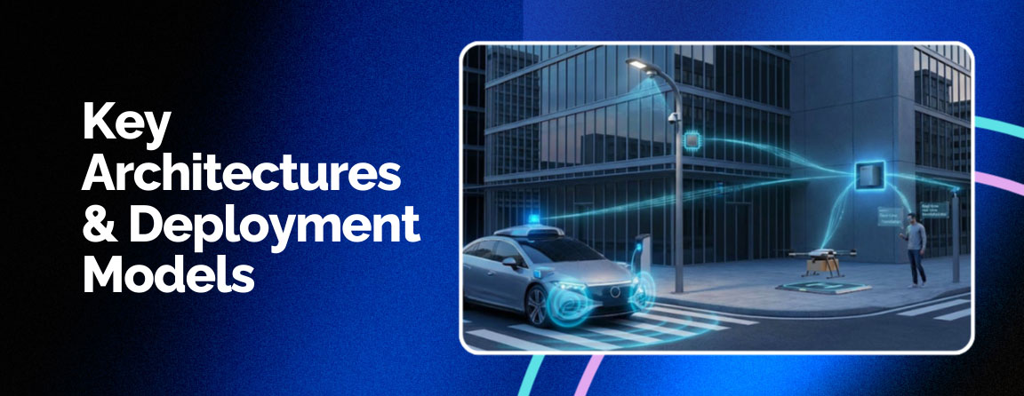 Illustration showing key Edge AI architectures and deployment models for connected autonomous systems.