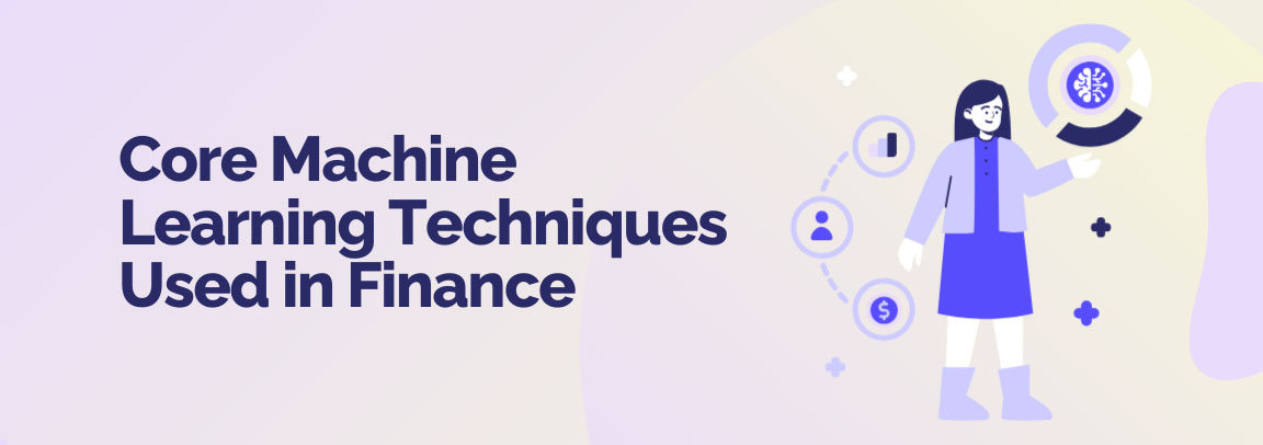 Visual representation of core machine learning techniques used in finance such as predictive analytics and automation.