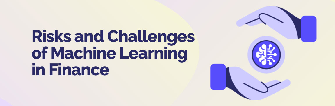 Conceptual illustration of risks and challenges of machine learning in finance like data bias and security concerns.