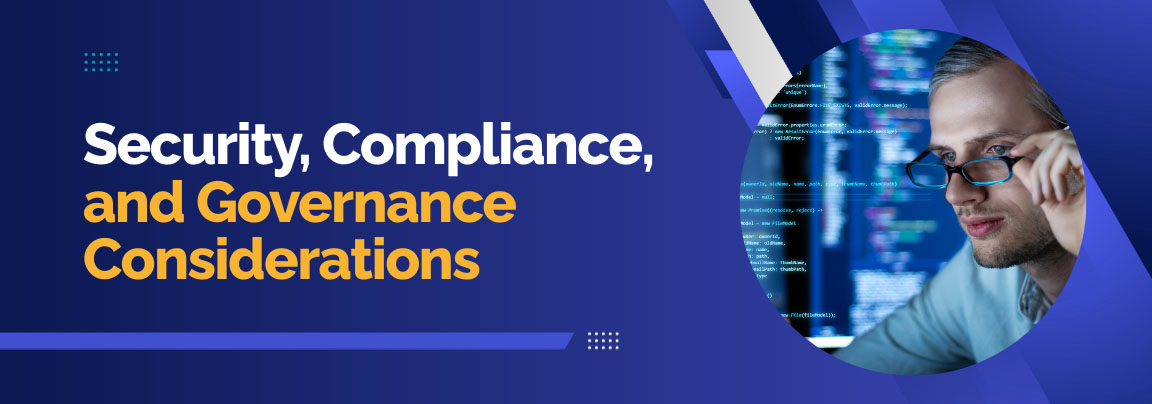 Security, compliance, and governance considerations in AI and traditional software development.