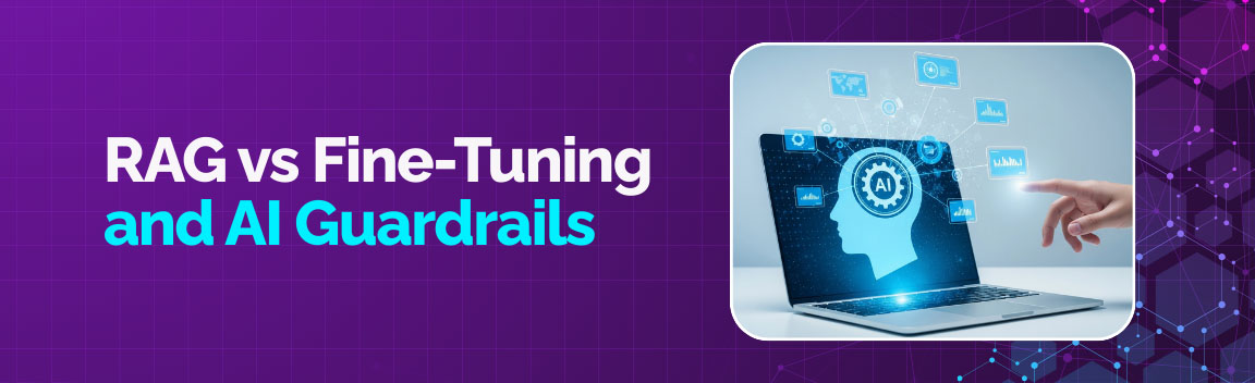 Illustration showing how AI guardrails enhance RAG and fine-tuning solutions.