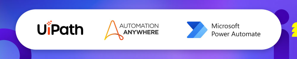 UiPath, Automation Anywhere, and Microsoft Power Automate logos representing leading AI automation platforms.