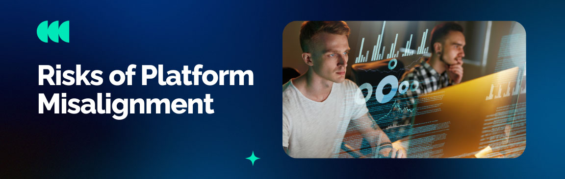 Risks of platform misalignment in enterprise AI initiatives with professionals reviewing analytics dashboard