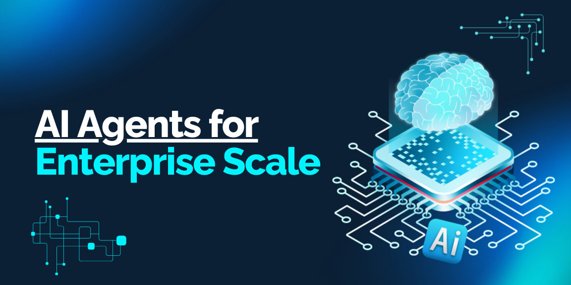 AI agents for enterprise scale with AI brain on processor chip illustration