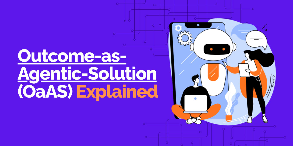 Outcome-as-Agentic-Solution (OaaS) explained with enterprise AI assistant helping users on mobile platform