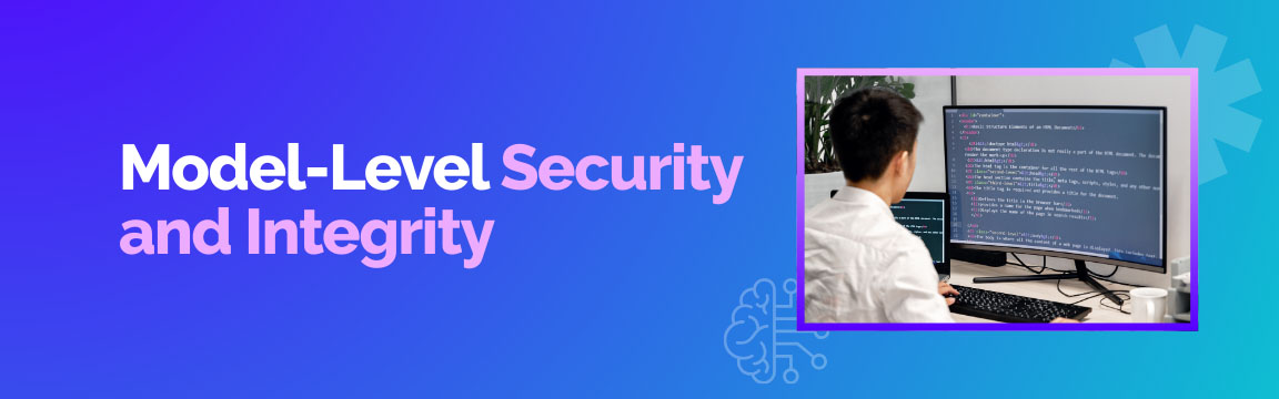 Security-critical design decisions for AI features shown with developer reviewing code on screen.