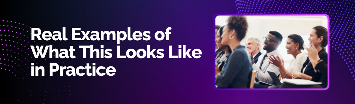 Equity and fairness considerations in AI workforce transformation with professionals reviewing data