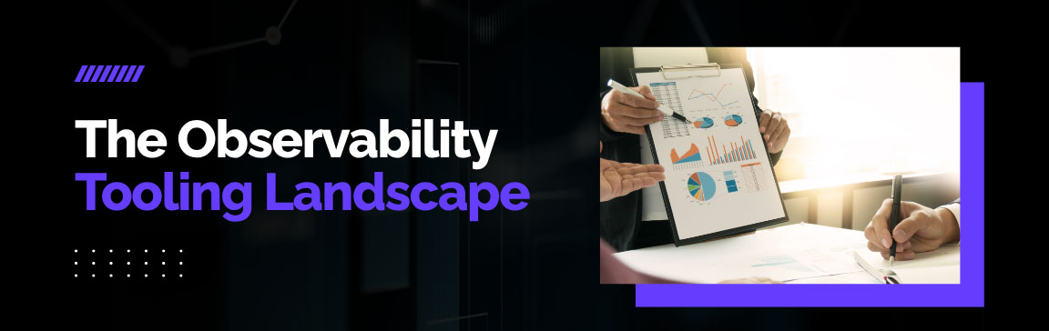 Observability tooling landscape including APM tools, logging systems, and distributed tracing platforms