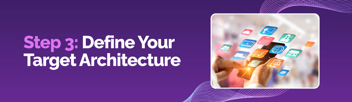 Defining target architecture with cloud applications, digital platforms, and scalable systems