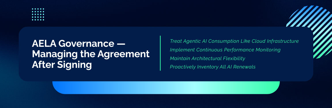 AELA governance strategy for managing enterprise AI agreements post signing with monitoring and flexibility