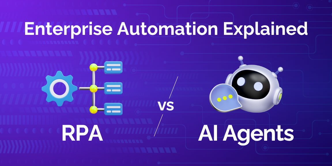 AI Agents vs RPA comparison guide explaining enterprise automation use cases, benefits and implementation strategies